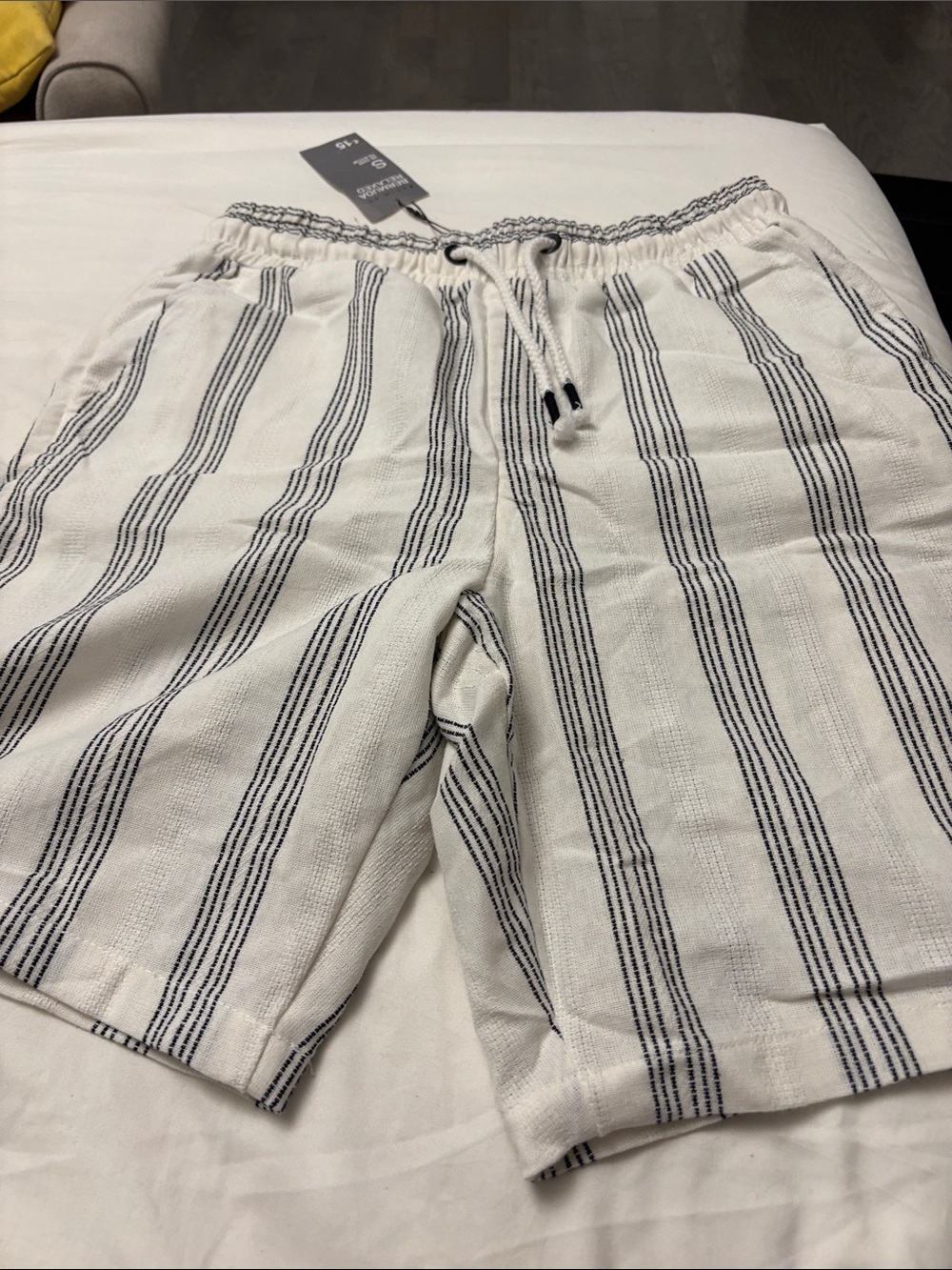 Primark White Shorts with Navy Vertical Stripes